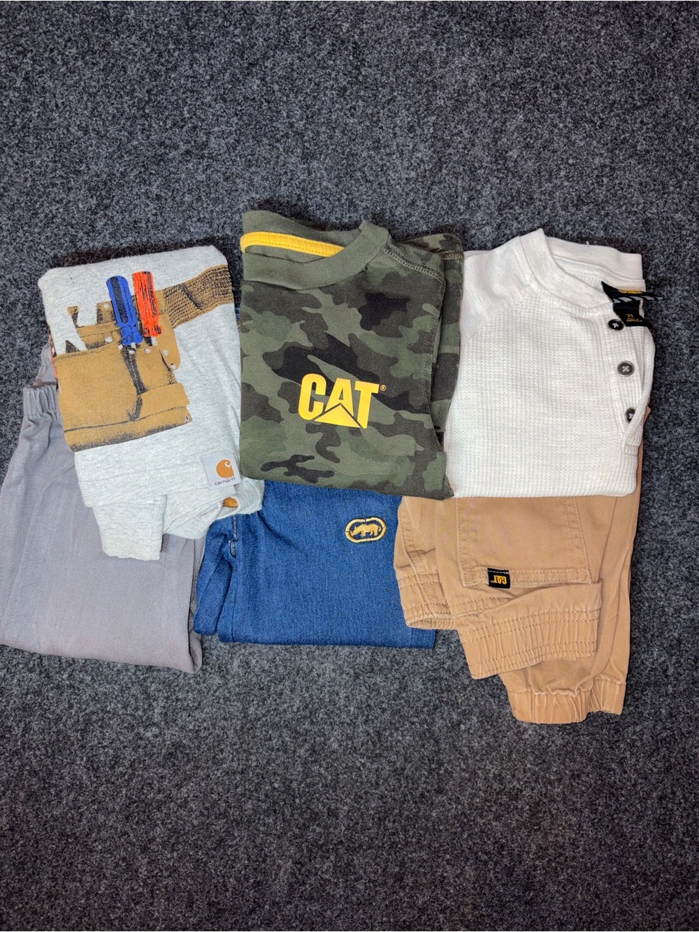 Boys 24M–2T Clothing Bundle | CAT, Carhartt & Ecko | 6 Pieces.